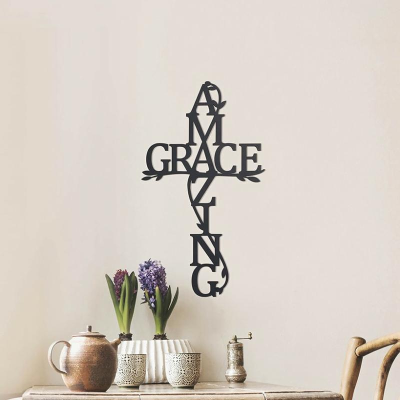 Amazing Grace Wood Cross  |   Wall Art & Frames Home Decor Black