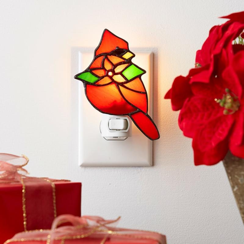 Cardinal Or Poinsettia Stained Glass Nightlights  |   Lighting & Lamps Home Decor Lighting & Lamps