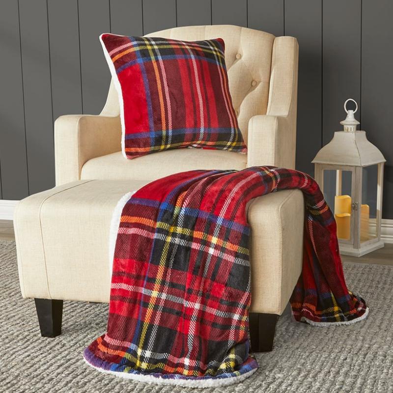 Coleman® Tartan Plaid Plush Sherpa Throw Or Pillow  |   Throws & Accent Pillows Home Decor Throws & Accent Pillows