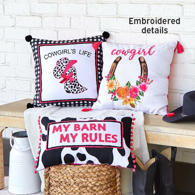 Cowgirl Embroidered Accent Pillow  |   Throws & Accent Pillows Home Decor Throws & Accent Pillows