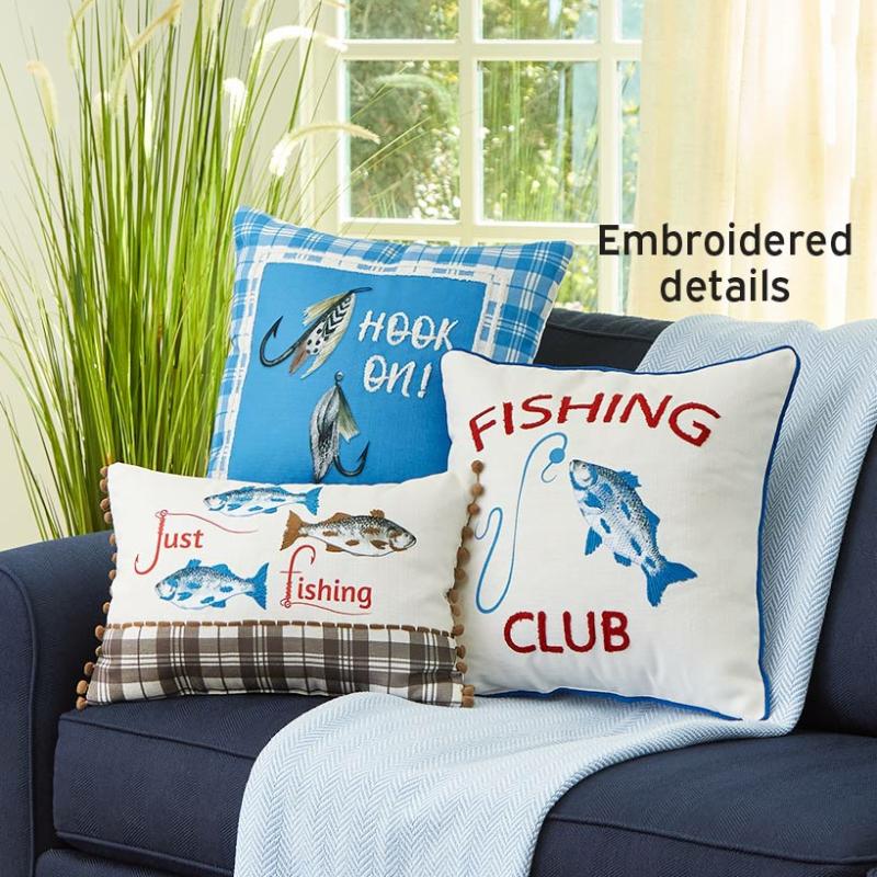 Fishing Themed Embroidered Accent Pillows  |   Throws & Accent Pillows Home Decor Throws & Accent Pillows