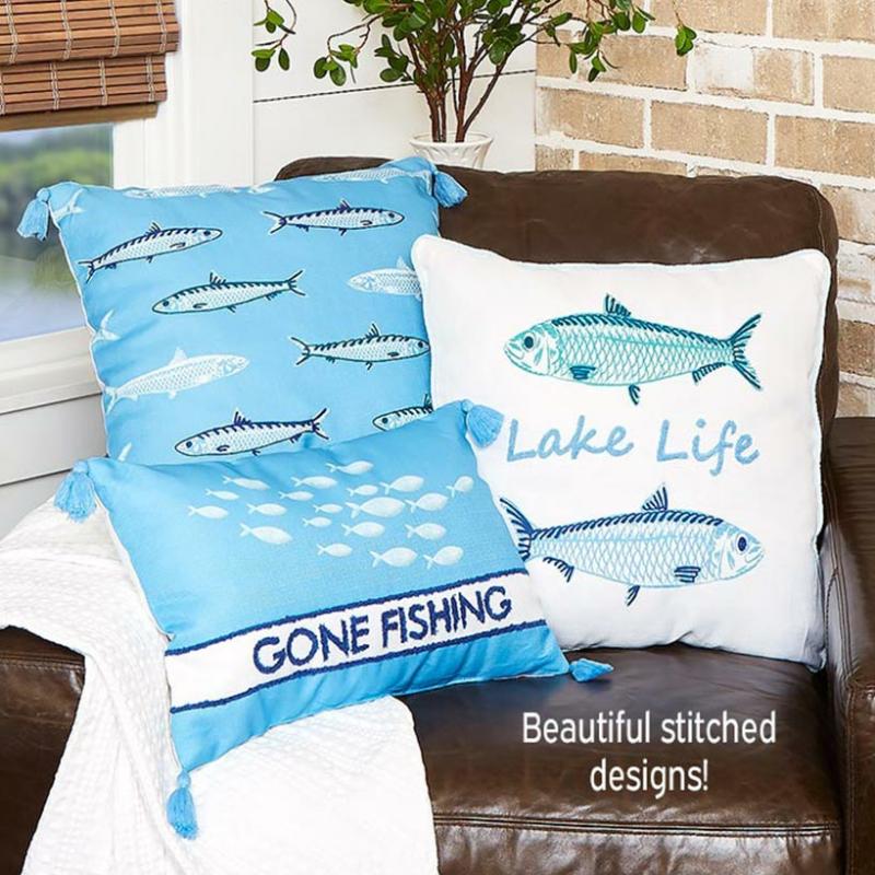 Gone To The Lake Embroidered Accent Pillows  |   Throws & Accent Pillows Home Decor Throws & Accent Pillows