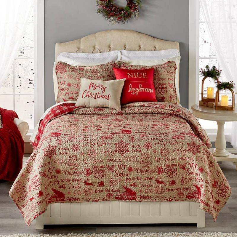 Holiday Sentiments Quilted Bedding Ensemble  |   Comforters & Quilts Bed & Bath Comforters & Quilts