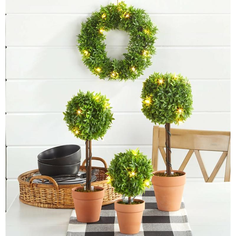 Lighted Faux Boxwood Topiaries Or Wreath  |   Decorative Accents Decorative Accents Decorative Accents