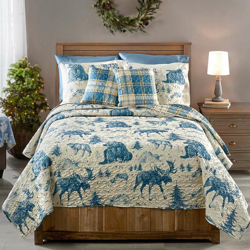 Lodge Toile Quilted Bedding Ensemble  |   Comforters & Quilts Bed & Bath Comforters & Quilts