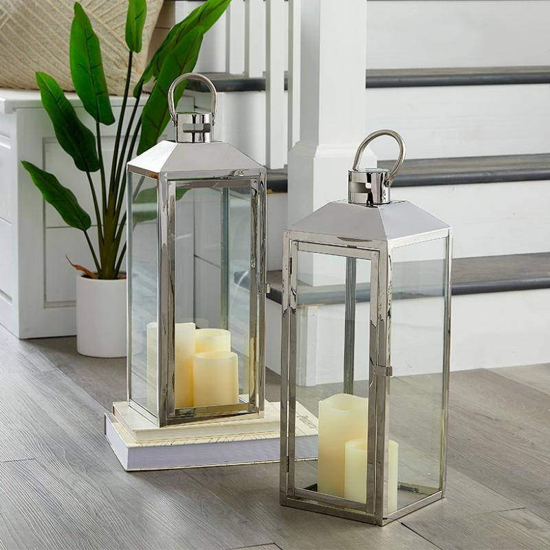 Oversized Silvertone Lantern  |   Candles & Candleholders Candles & Candleholders Candles & Candleholders