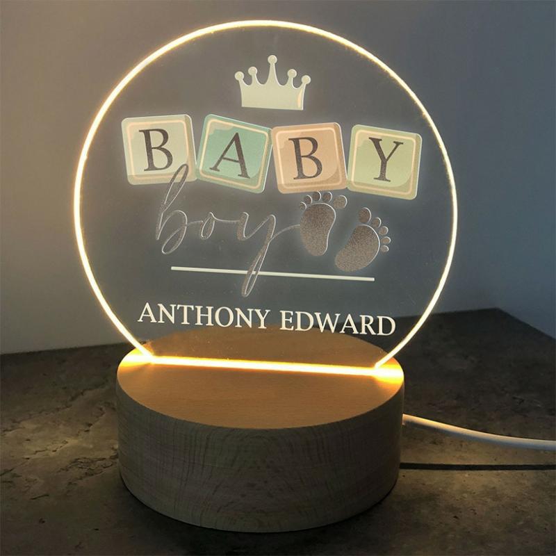 Personalized Baby Crown With Feet Round Led  |   Lighting & Lamps Home Decor Blue