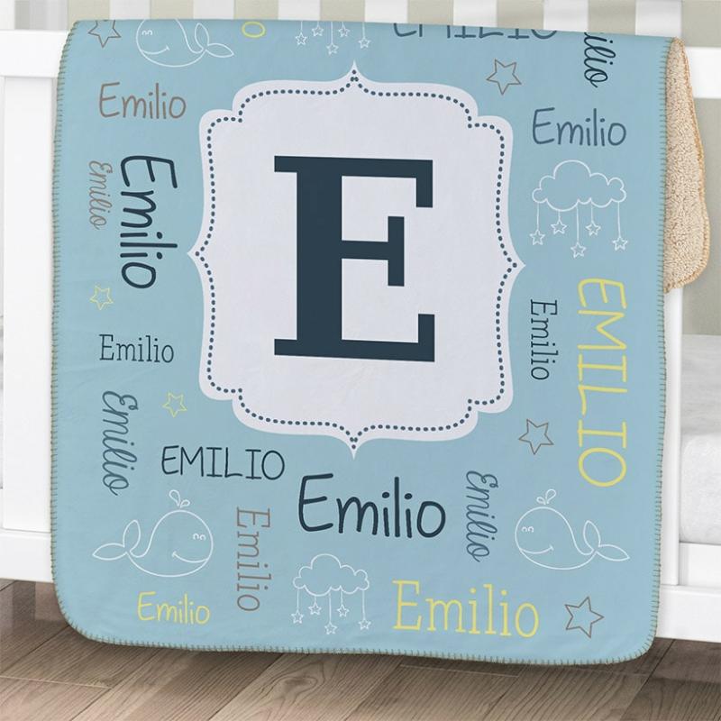 Personalized Baby Name Sherpa Lined Baby Blanket  |   Throws & Accent Pillows Home Decor Blue