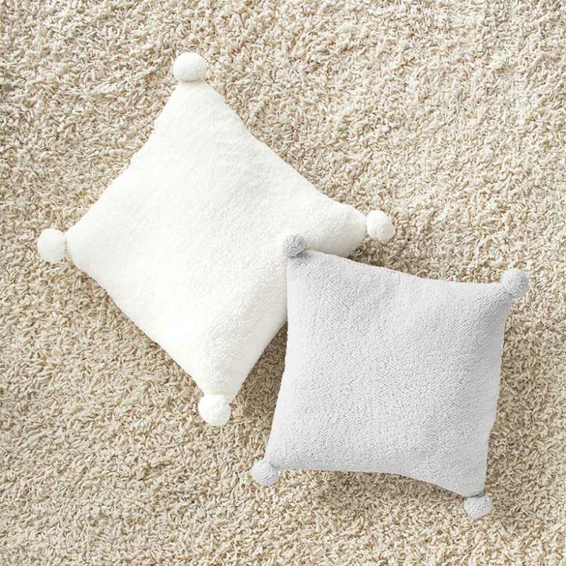 Pom-Pom Sherpa Throw Pillows  |   Throws & Accent Pillows Home Decor Gray