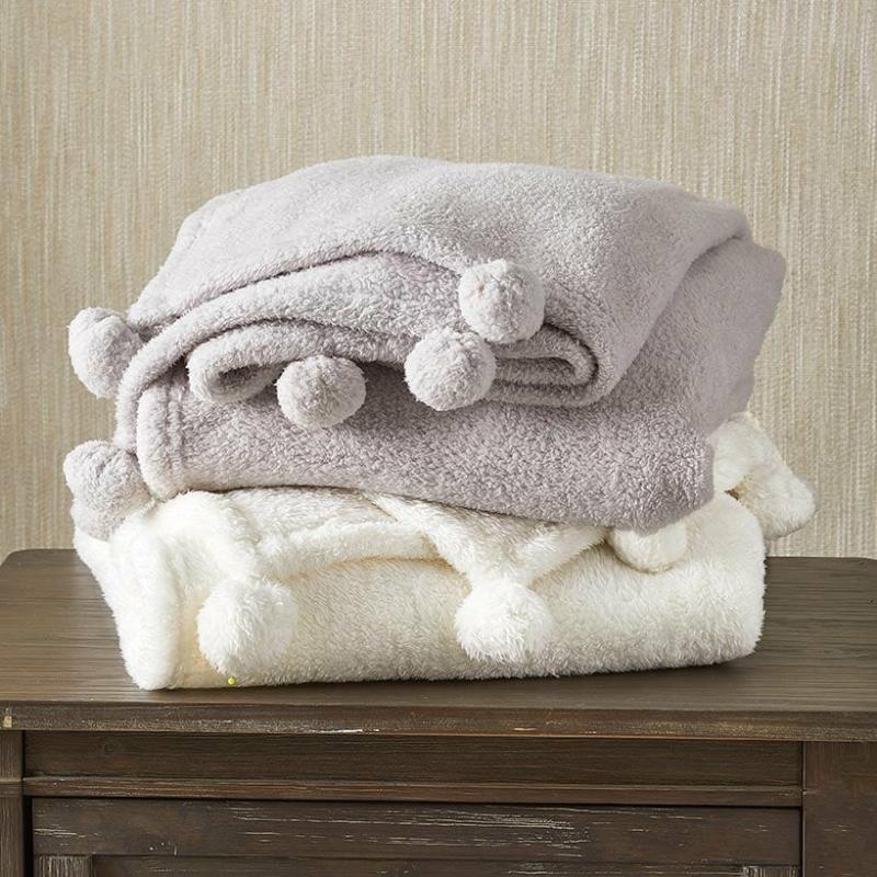 Pom-Pom Sherpa Throws  |   Throws & Accent Pillows Home Decor Ivory