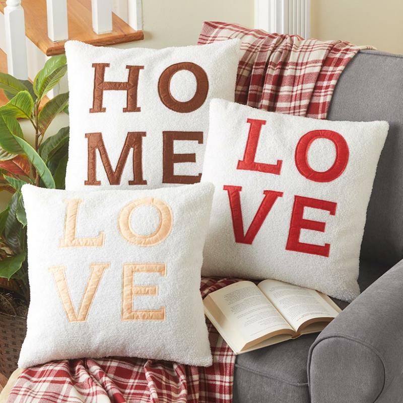 Sentiment Sherpa Accent Pillows  |   Throws & Accent Pillows Home Decor Beige Love