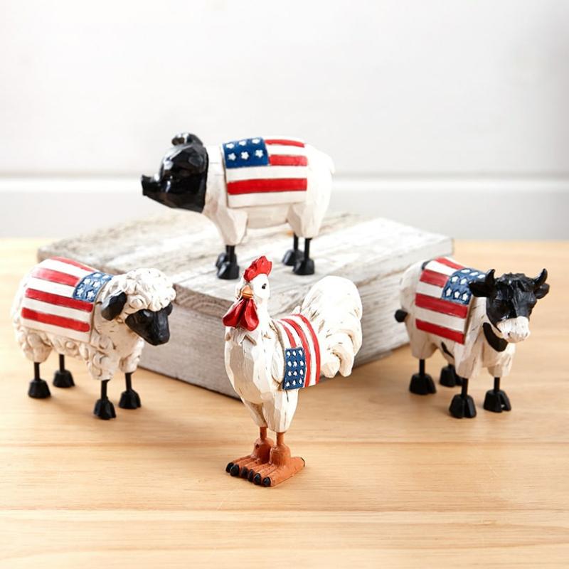 Set Of 4 Patriotic Farm Animal Figurines  |   Decorative Accents Decorative Accents Decorative Accents