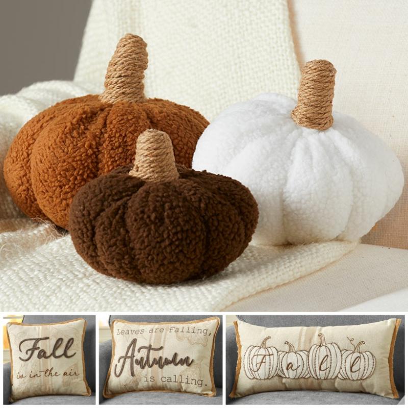 Sherpa Pumpkin-Shaped Or Embroidered Harvest Accent Pillows  |   Decorative Accents Decorative Accents Decorative Accents