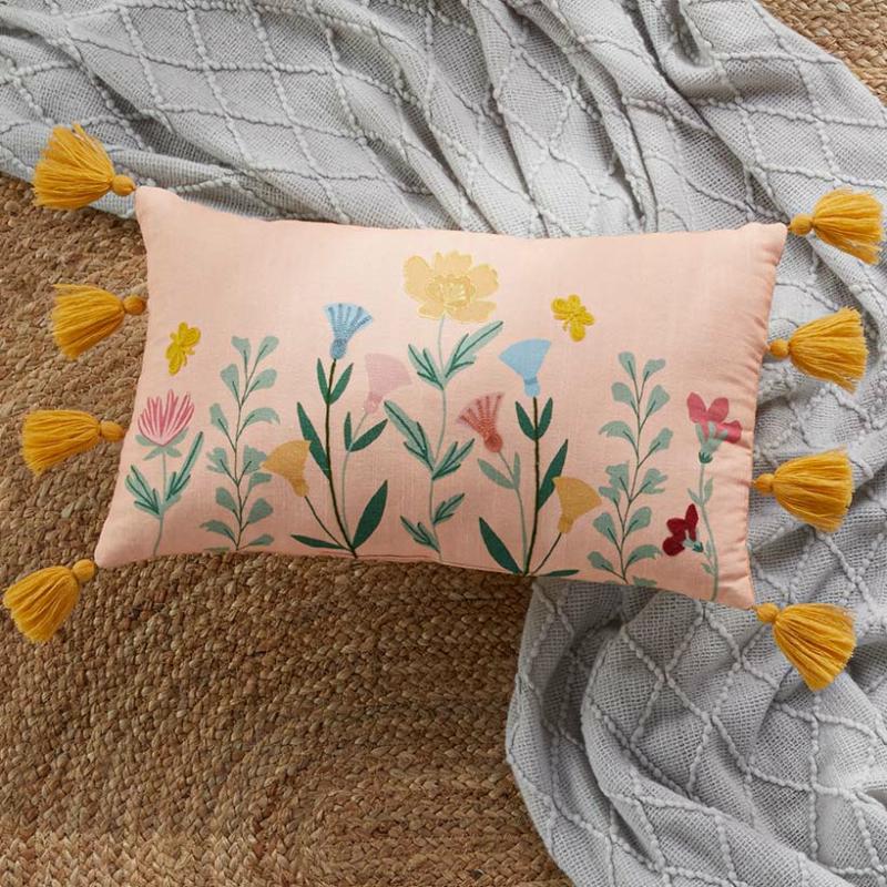 Springtime Floral Accent Pillow With Tassels  |   Throws & Accent Pillows Home Decor Throws & Accent Pillows