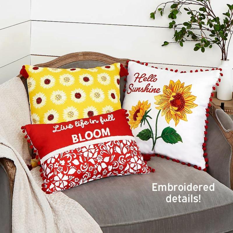 Sunflower Embroidered Accent Pillow  |   Throws & Accent Pillows Home Decor Throws & Accent Pillows