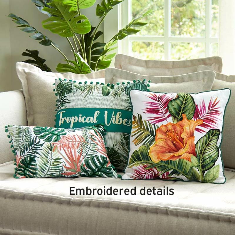 Tropical Embroidered Accent Pillow  |   Throws & Accent Pillows Home Decor Throws & Accent Pillows