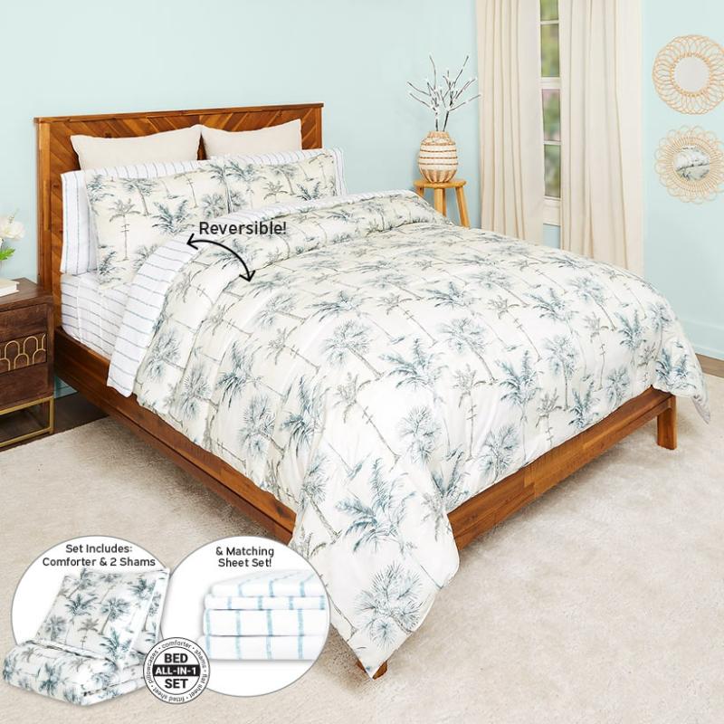 Vintage Palm Tree Complete Comforter Set With Sheets  |   Comforters & Quilts Bed & Bath Comforters & Quilts