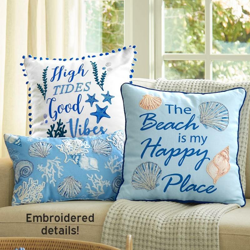 Beach-Themed Embroidered Accent Pillows  |   Throws & Accent Pillows Home Decor Throws & Accent Pillows