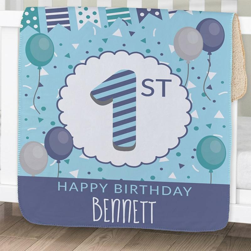 Personalized Birthday Sherpa Throws  |   Throws & Accent Pillows Home Decor Blue