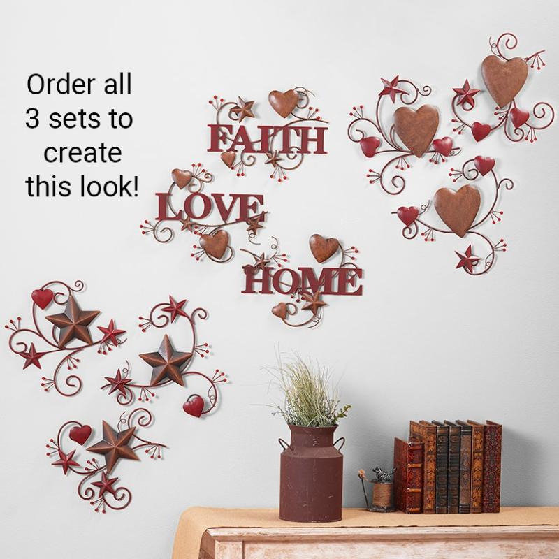 3-Pc. Hearts And Stars Metal Wall Decor  |   Wall Art & Frames Home Decor Wall Art & Frames