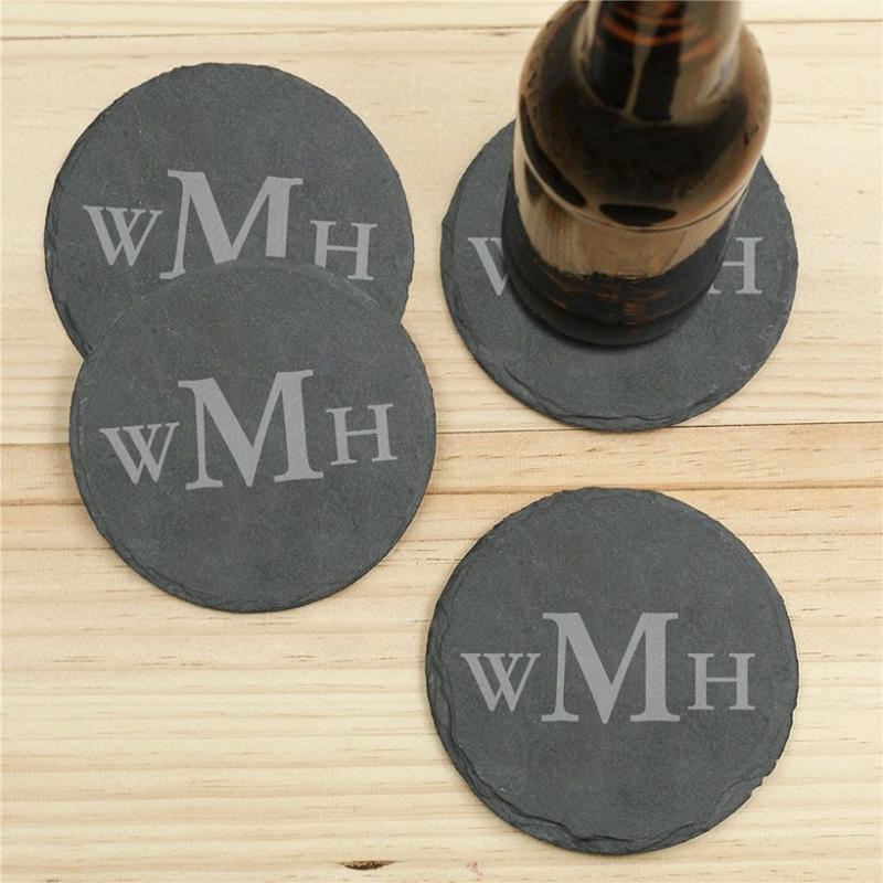 Set Of 4 Round Monogram Slate Coasters  |   Decorative Accents Decorative Accents Decorative Accents