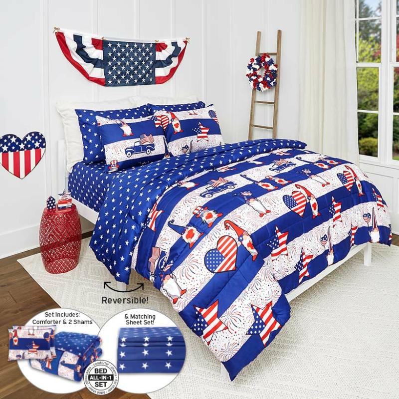 Stars And Stripes Gnome Complete Comforter Set With Sheets  |   Comforters & Quilts Bed & Bath Comforters & Quilts